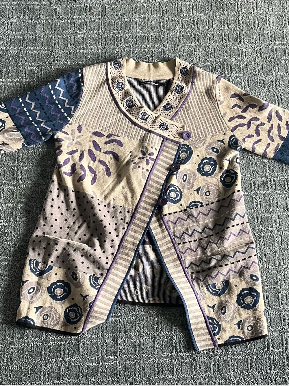 Gudrun Sjoden Cream, Blue & Purple Patchwork Knit Jacket - Picture 2 of 5